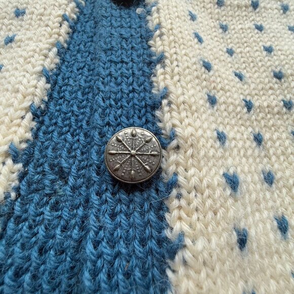 Vintage Norwegian Wool Cardigan Nordic Ski Sweater with Silver Buttons Medium - Picture 8 of 9